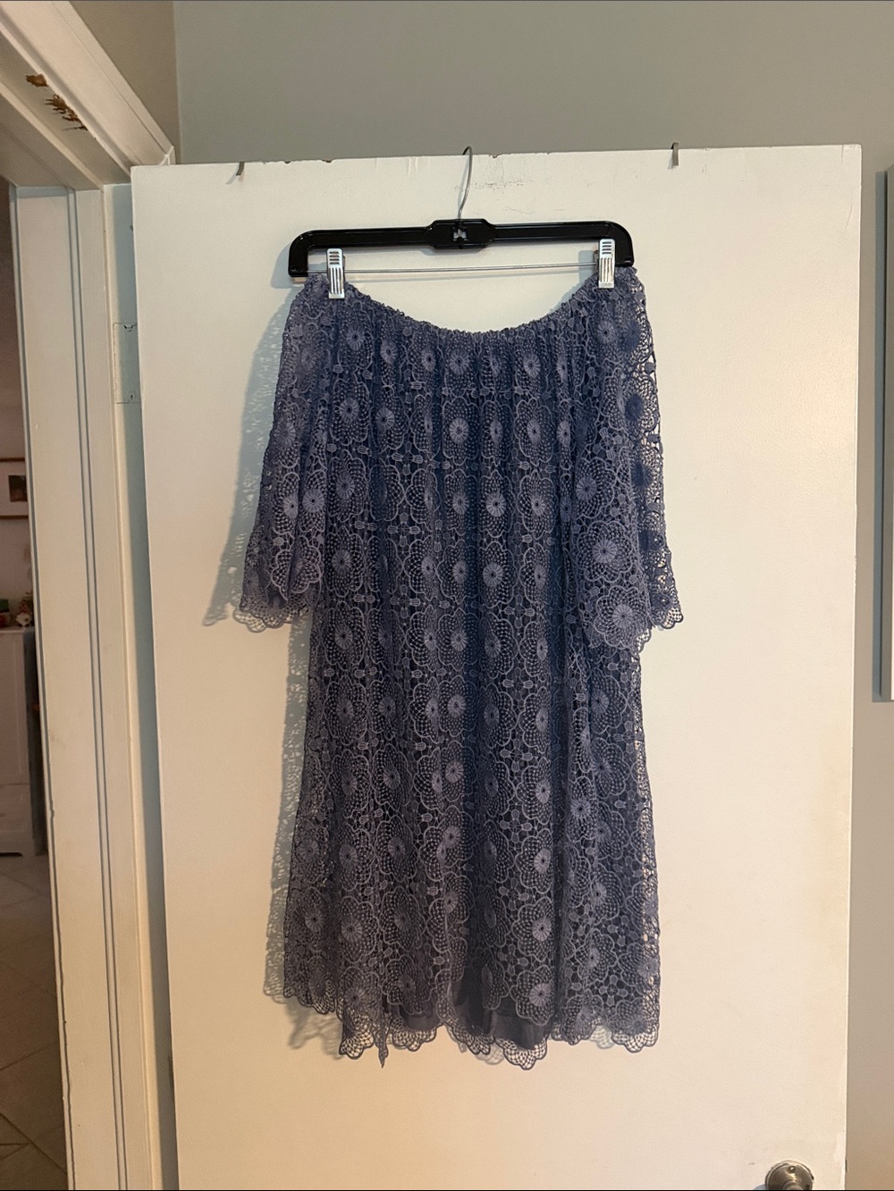 Cherish Dusty Purple Lace Off-Shoulder Midi Dress